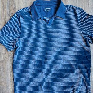 Untuckit Shirt Mens Large Peyton Polo Short Sleeve Blue White Stripe 100% Cotton